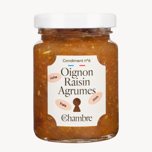 Confit Oignon Raisin Agrumes avec morceaux et 50% de fruits