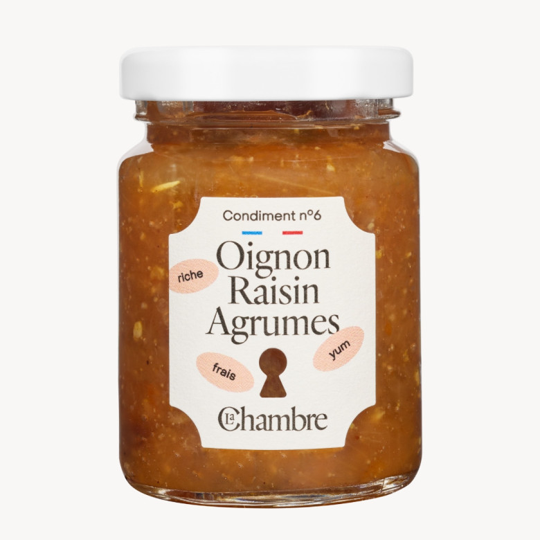 Confit Oignon Raisin Agrumes avec morceaux et 50% de fruits