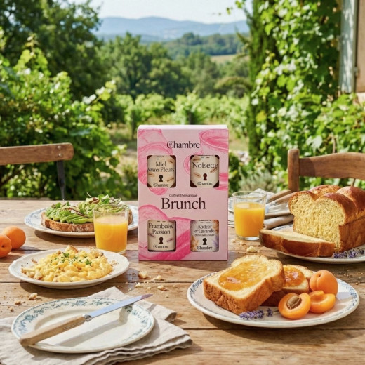 Brunch set with jams, honey and spreads