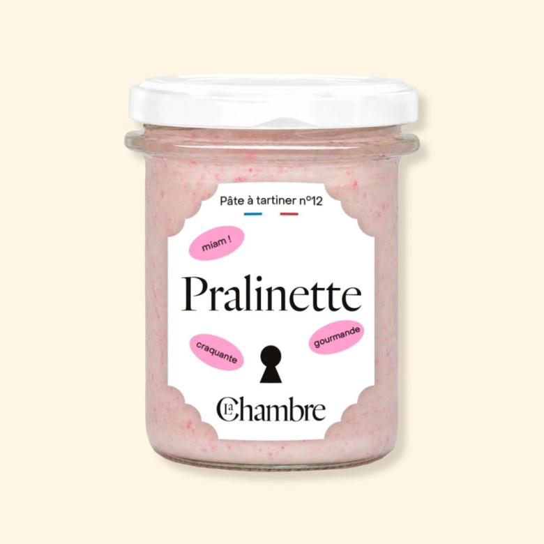 Jar of Pralinette pink praline spread from Lyon by La Chambre