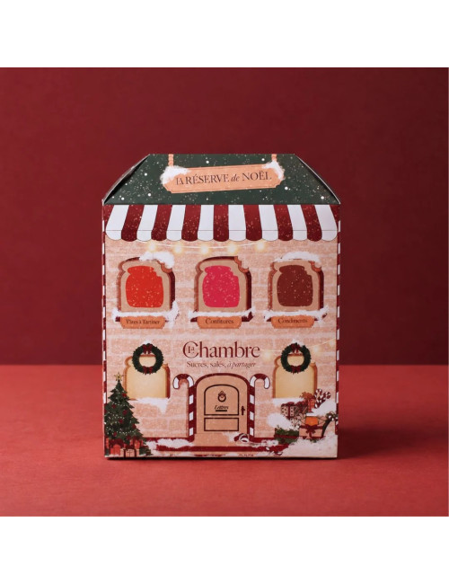 La Chambre's gourmet Advent calendar, shaped like a Christmas house, filled with 24 creations of 30 g