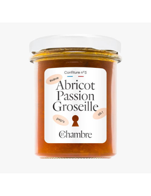 Confiture de saison Abricot Passion Groseille suave et Acidulée