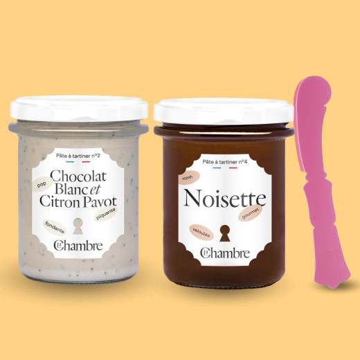 Duo of White Chocolate & Hazelnut Spreads with Spreader