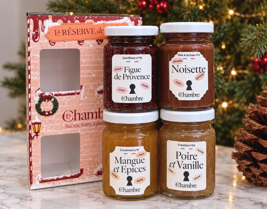 Coffret de Noël 4x100g de La Chambre, quatre pots de confiture