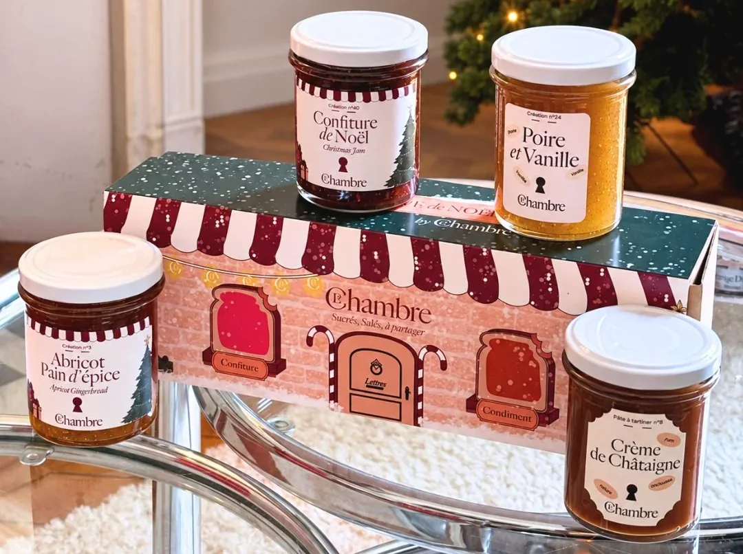 Coffret de Noël 4x200g de La Chambre, quatre pots de confiture dans leur écrin