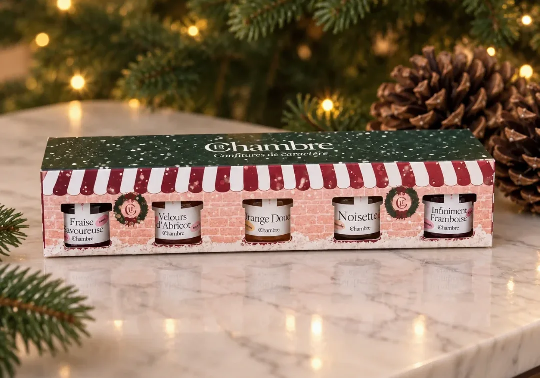 Mini coffret de Noël 5x30g de La Chambre, cinq petits pots de confiture
