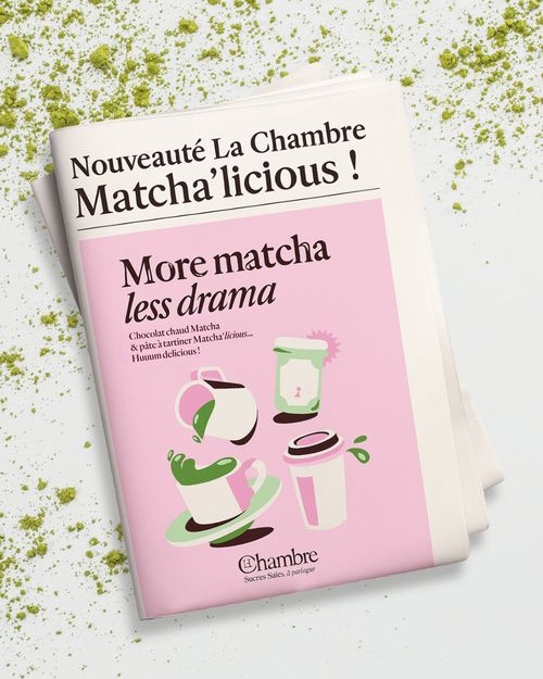 Matcha’licious La Chambre Jam: jar featured on a magazine cover, healthy trend, bright green color, jelly texture.