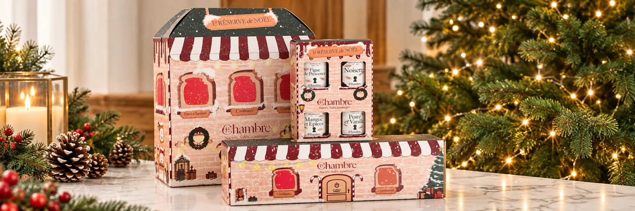 Le calendrier de l'Avent gourmand de La Chambre devant un sapin décoré