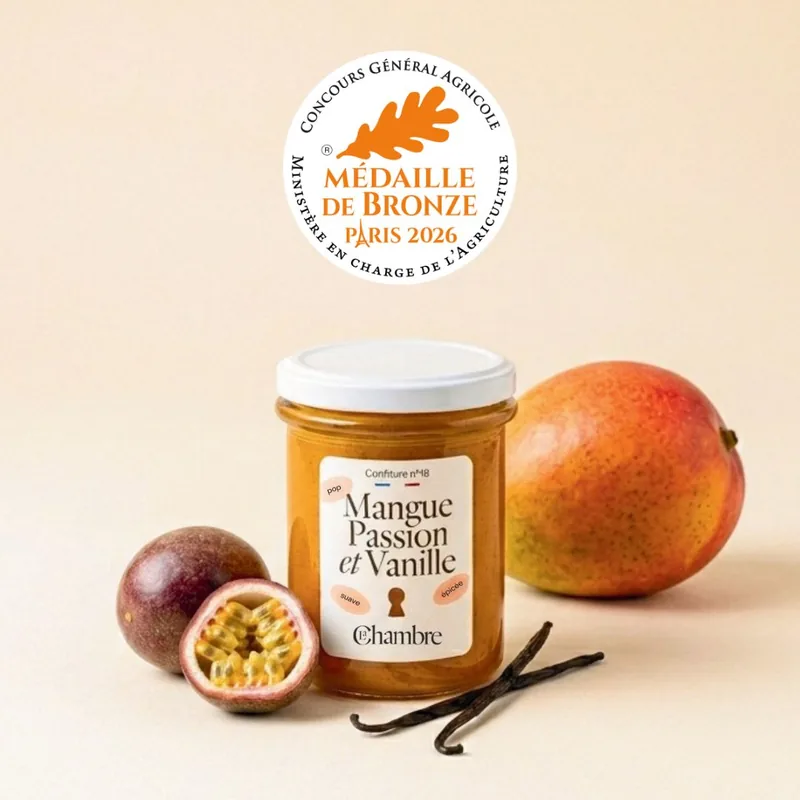 Pot de confiture Mangue Passion et Vanille, Médaille de Bronze au Concours Général Agricole Paris 2026