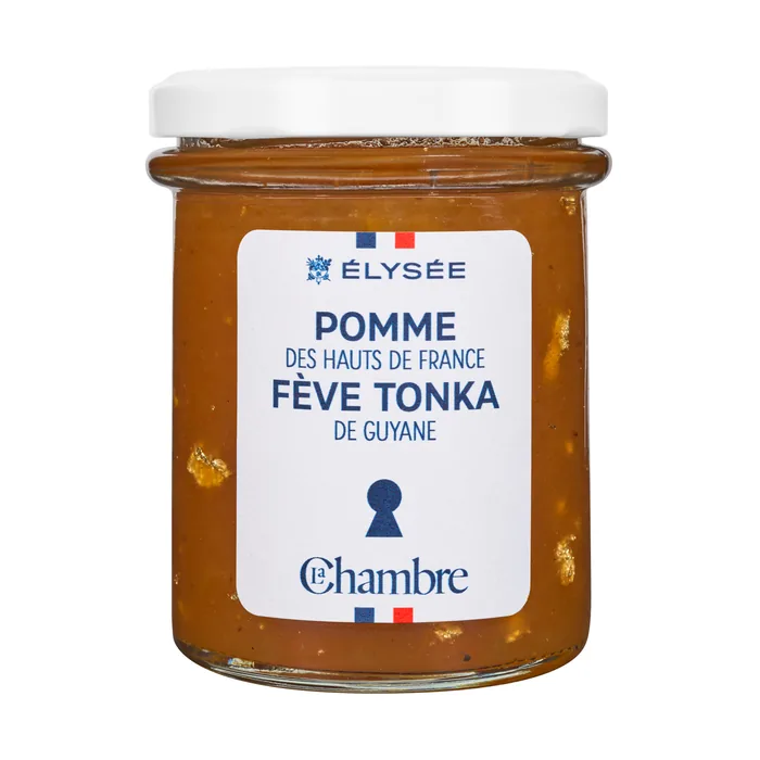 200g jar of Élysée range jam with the flavor: apple from Hauts-de-France and tonka bean from Guyane