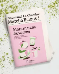 Matcha’licious La Chambre Jam: jar featured on a magazine cover, healthy trend, bright green color, jelly texture.