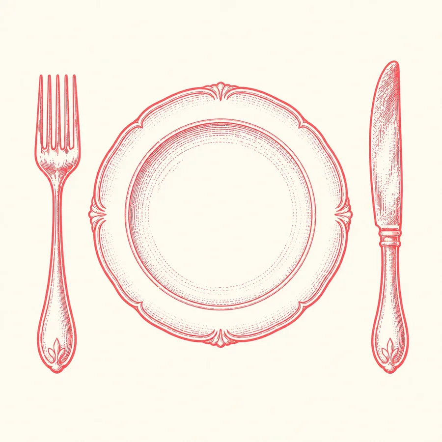 Assiette et couverts du repas, illustration La Chambre