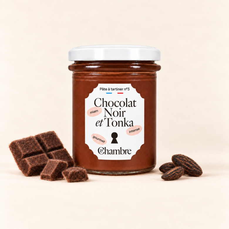 Jar of dark chocolate and tonka bean spread