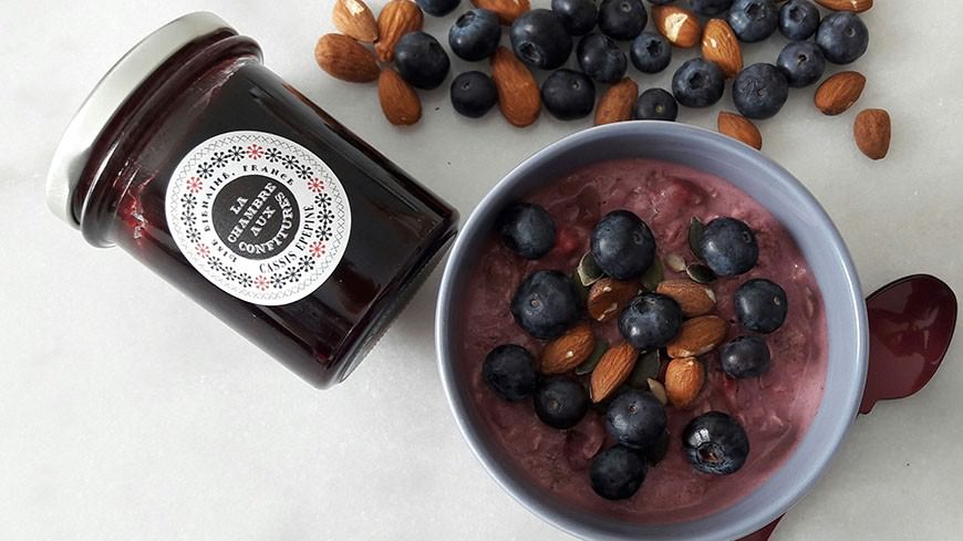 Bircher Muesli with seedless blackcurrant jam