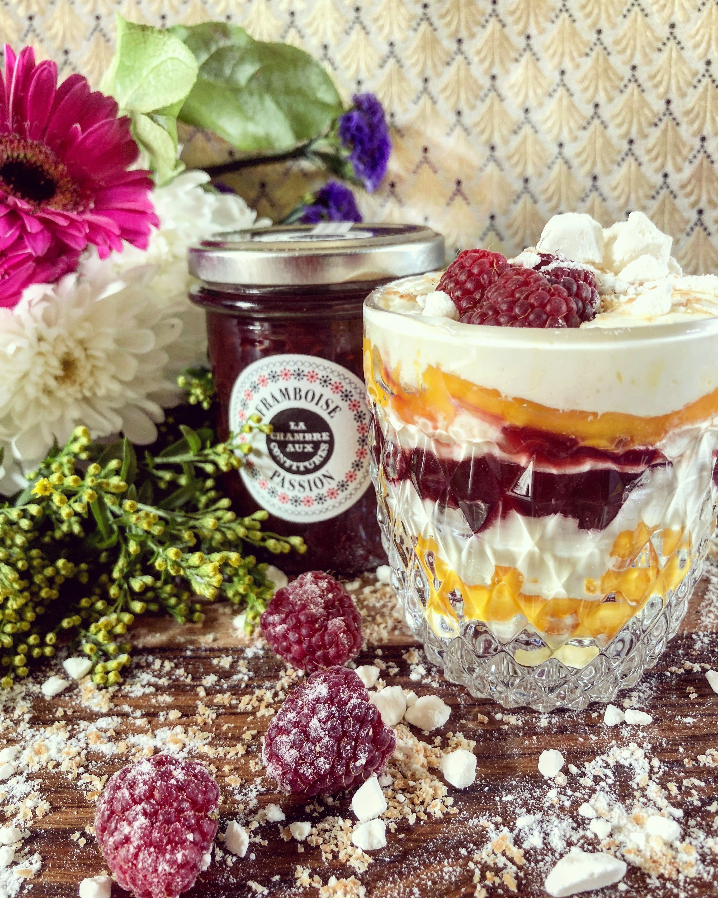 Mango Trifle Recipe, Raspberry & Passion Jam, Coconut Mousse