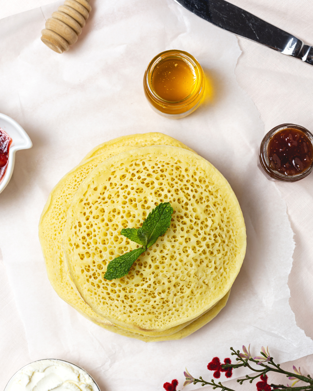 Recipe - Thousand Hole Pancakes with Butter and Lavender Honey