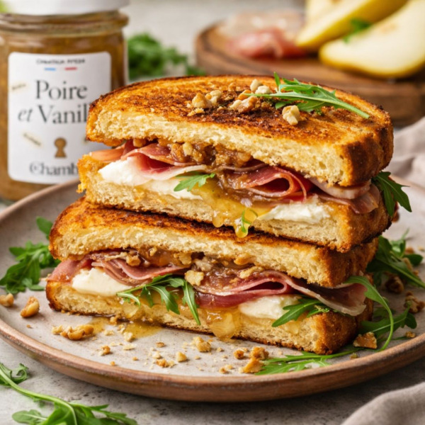 Croque sucré-salé chèvre, prosciutto & Poire-Vanille