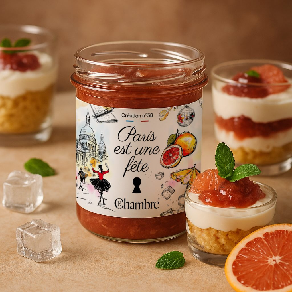 The La Chambre 'Paris is a party' jam with succulent flavors, presented among verrines and grapefruit